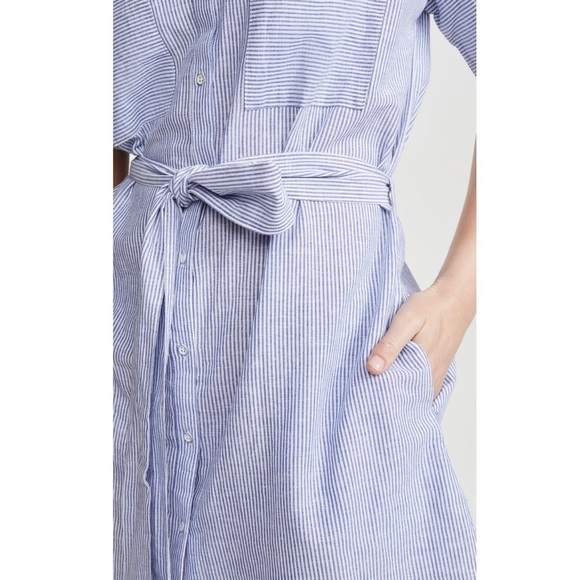 MELISSA Nepton Collar ButtonDown Belted Chest Pocket Striped Midi Shirt … - Picture 3 of 12